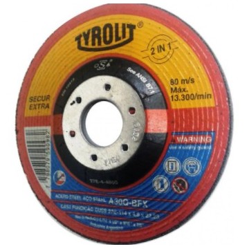 DISCO DE DESBASTE  CENTRO DEPRIMIDO - 2 EN 1 114X4.8X22.2 TYROLIT