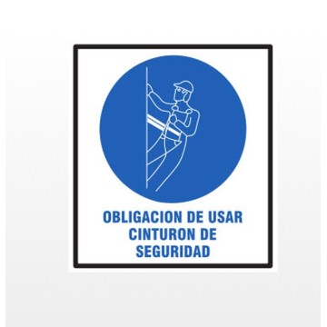 CARTEL OBLIGACION USAR CINTURON DE SEGURIDAD 40 X 45 BM