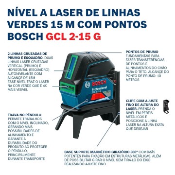 NIVEL LASER - GCL 2-15 + RM1 + MALETIN - 15 MTS - BOSCH VERDE