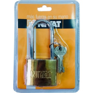 CANDADO HIERRO COLOR BRONCE ARCO LARGO 50MM - 3 LLAVES NIYAT