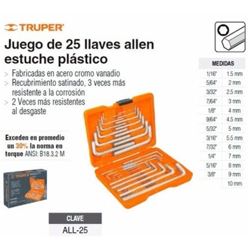 JUEGO LLAVE ALLEM - ALL-25 - 15572 - 25 PZAS - TRUPER