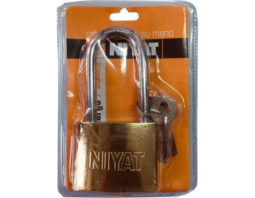 CANDADO HIERRO COLOR BRONCE ARCO LARGO 60MM - 3 LLAVES NIYAT