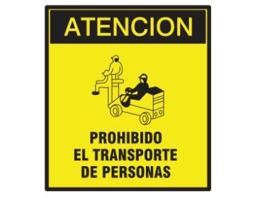 CARTEL PROHIBIDO TRANSPORTE DE PERSONAS 40 X 45 BM