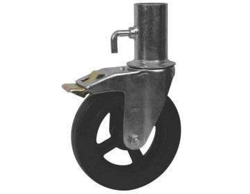 RUEDA HIERRO Y GOMA P/ ANDAMIO - GIRATORIA - C/TRABA 160 MM X 50 - 200