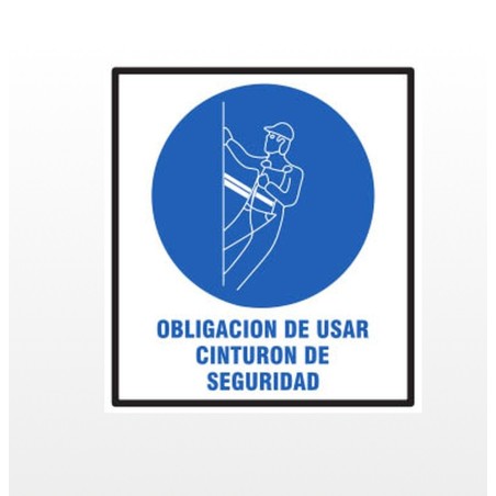 CARTEL OBLIGACION USAR CINTURON DE SEGURIDAD 40 X 45 BM