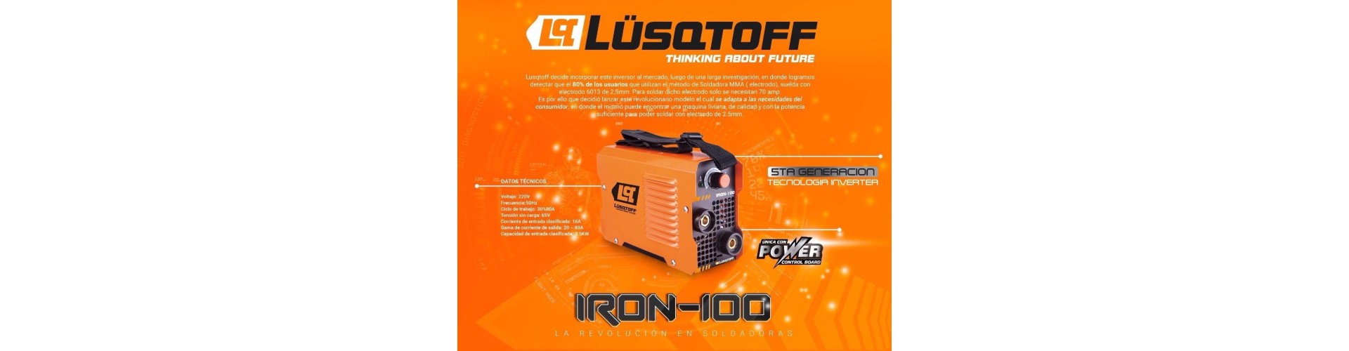 SOLDADORA INVERTER IRON-100 80 AMP -220V LUSQTOFF