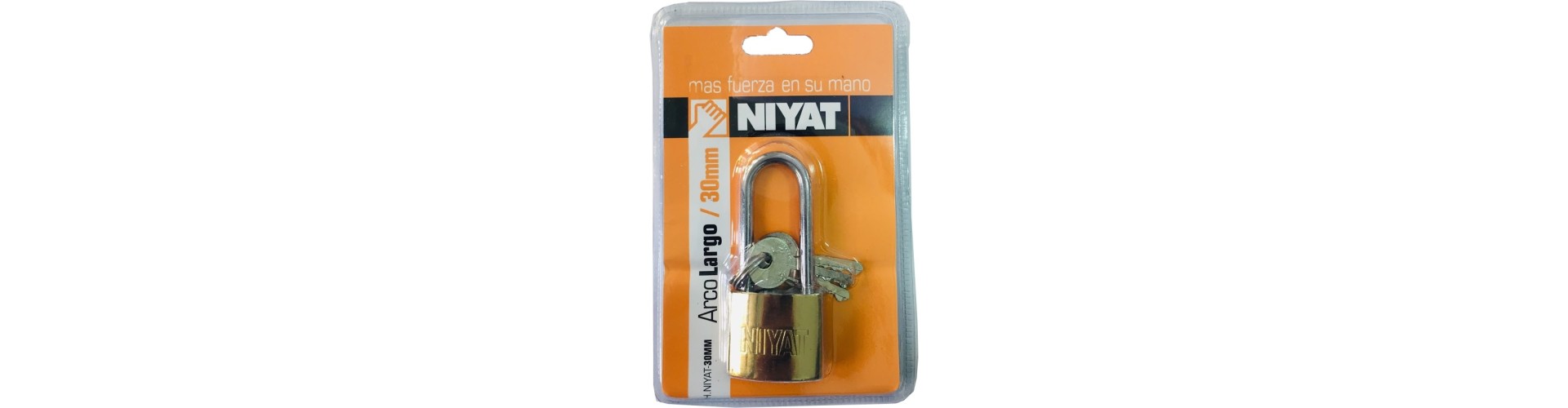 CANDADO HIERRO COLOR BRONCE ARCO LARGO 30MM - 3 LLAVES NIYAT