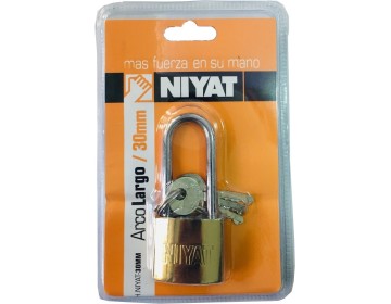 CANDADO HIERRO COLOR BRONCE ARCO LARGO 30MM - 3 LLAVES NIYAT