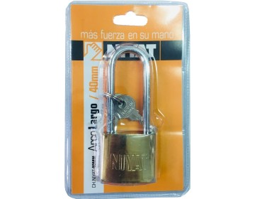 CANDADO HIERRO COLOR BRONCE ARCO LARGO 40MM - 3 LLAVES NIYAT