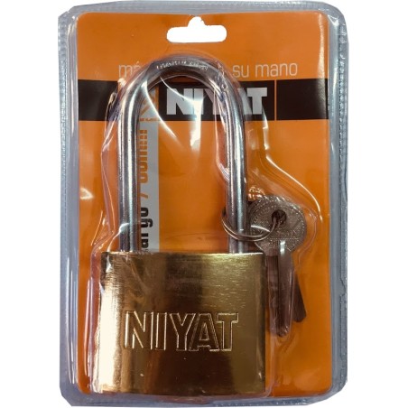 CANDADO HIERRO COLOR BRONCE ARCO LARGO 60MM - 3 LLAVES NIYAT