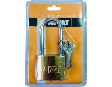 CANDADO HIERRO COLOR BRONCE ARCO LARGO 50MM - 3 LLAVES NIYAT