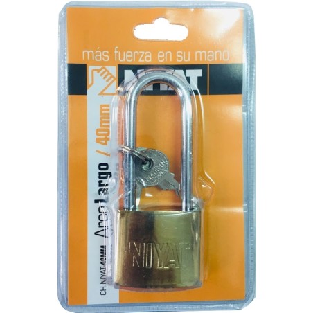 CANDADO HIERRO COLOR BRONCE ARCO LARGO 40MM - 3 LLAVES NIYAT